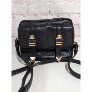 Rebecca Minkoff Double Buckle Mini Crossbody Bag Black Pebbled Leather Camera